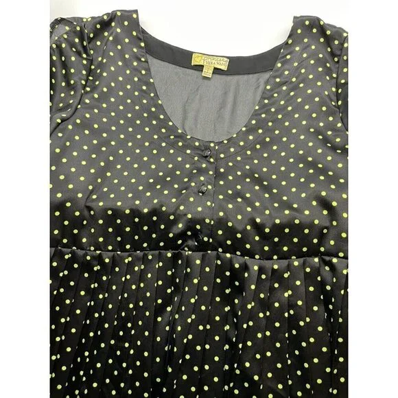 Princess Vera Wang 7 Tunic Top Dress Pleated Black Green Polka Dots Sheer Back - Picture 6 of 8